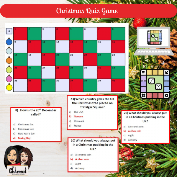 Christmas Quiz – 40 Questions – Board Game Printable and Interactive version
