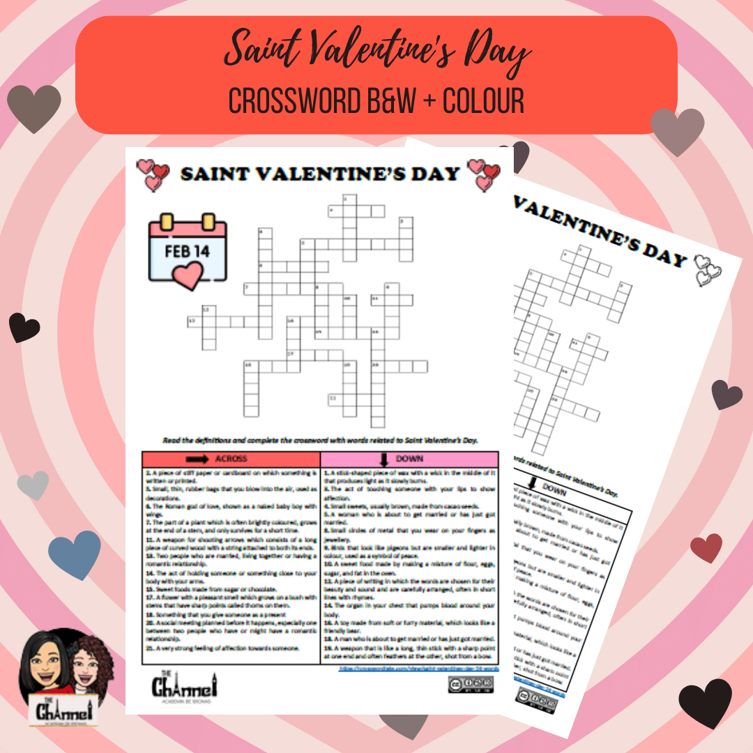 Saint Valentine’s Day – Crossword B&W + Colour | Kumubox.com