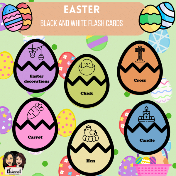 Easter -30 Flash cards- Egg shape – B&W