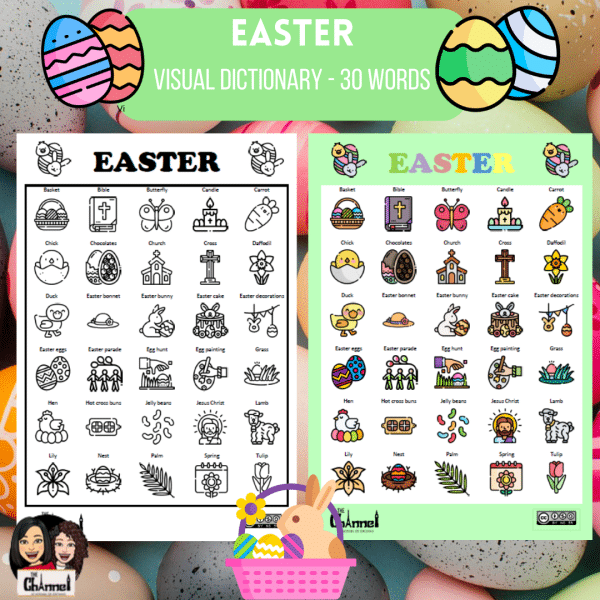 Easter -30 words- B&W + Colour Visual Dictionary – Freebie