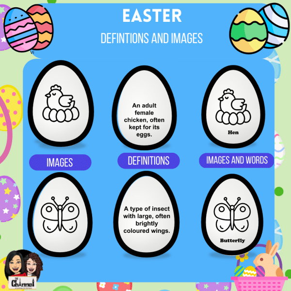 Easter – Matching Game – Definitions, words and images B&W