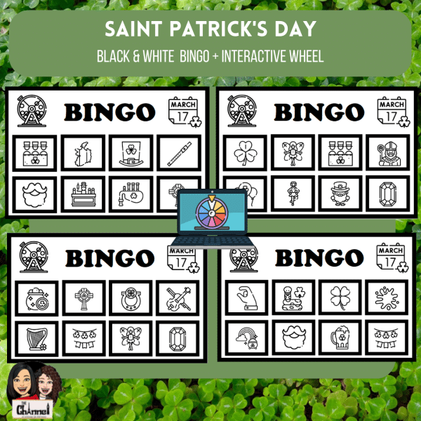 Saint Patrick’s Day – Bingo B&W + Wheel
