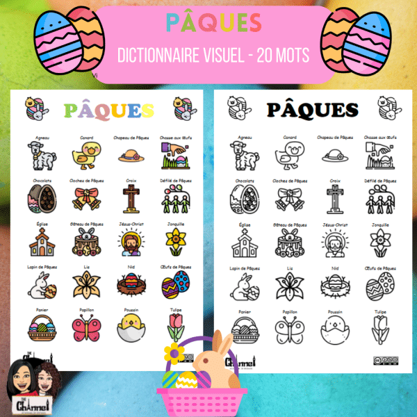 Pâques – Dictionnaire Visuel 20 mots – Couleur et B&N – Freebie