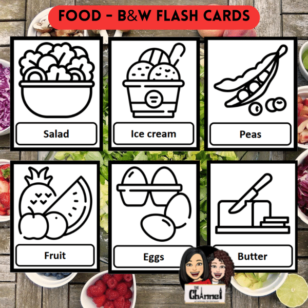 Food – B&W Flash Cards