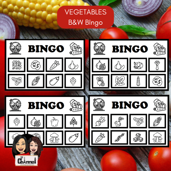 Vegetables – B&W Bingo + Interactive Wheel
