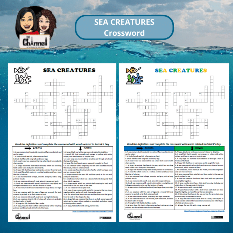 Sea Creatures BW Colour Crossword Kumubox com