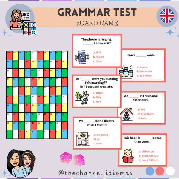 Grammar Test – 100 Multiple-Choice Sentences – Board Game